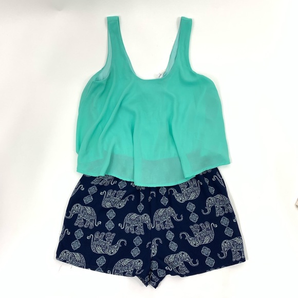 Mint/Navy Elephant Romper by Love Blossom - Picture 2 of 5